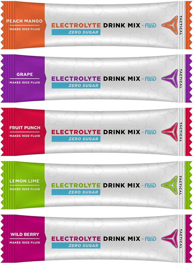 Fluid Tactical Zero Sugar Electrolyte Drink Mix-25 Stick Variety Pack